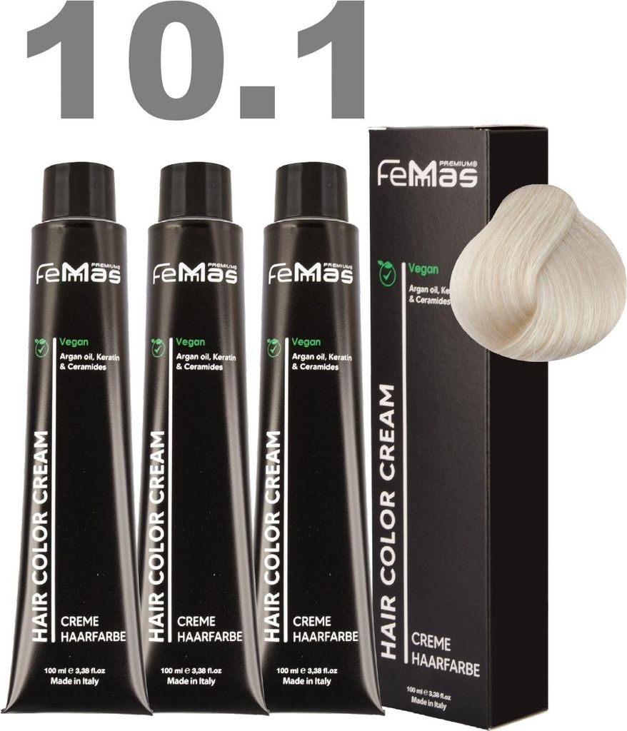 FemMas Haarfarbe mit Arganöl Hell Lichtblond Asch 10.1 | 3x100 ml
