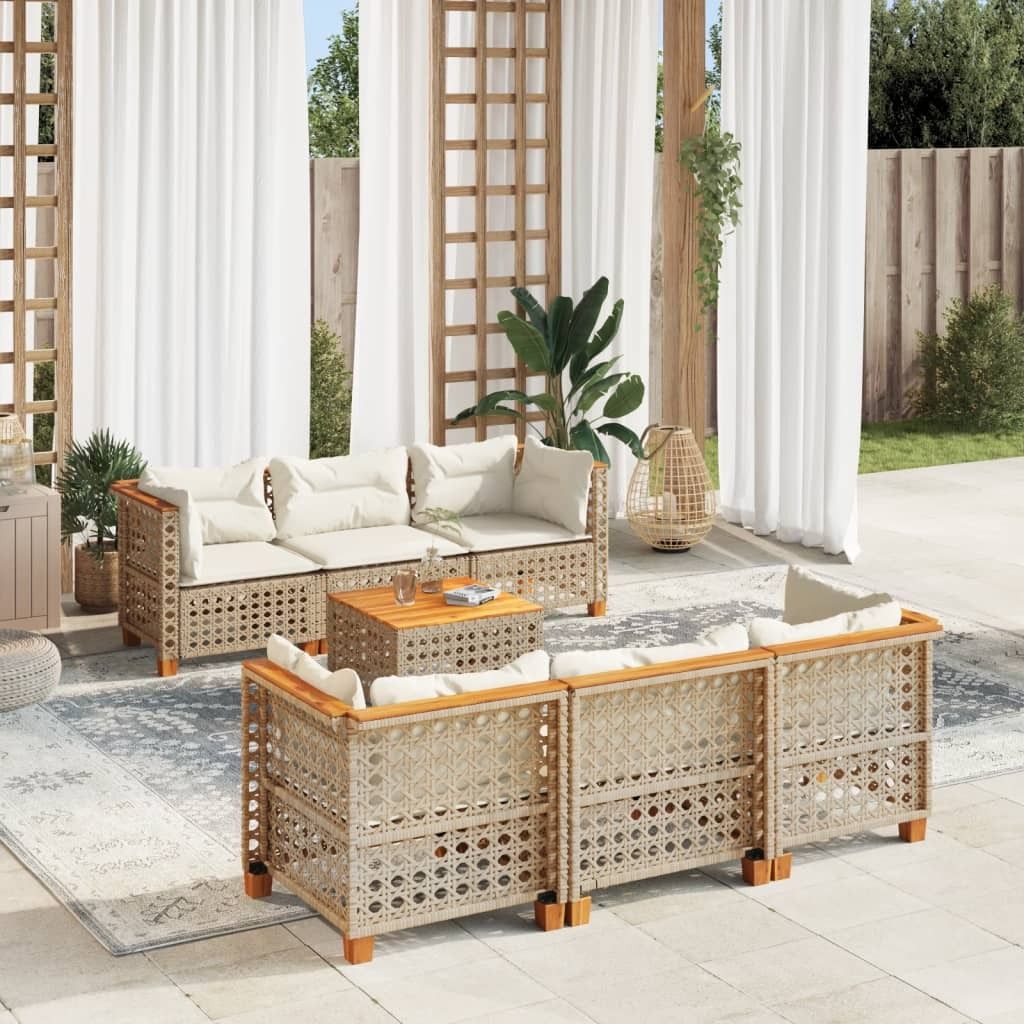 Maison Exclusive - 7-tlg. Garten-Sofagarnitur mit Kissen Beige Poly Rattan