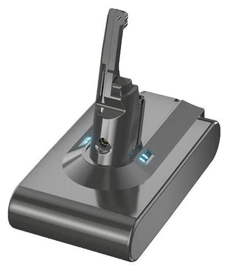 A gray Dyson V8 battery pack with a charging connector.