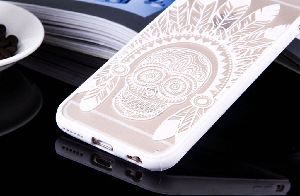 Handy Hülle Mandala für Apple iPhone 7 Plus Design Case Schutzhülle Motiv Federn Totenkopf Cover Tasche Bumper Weiß