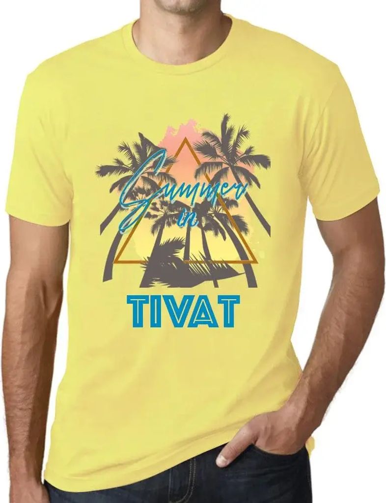 Herren Grafik T-Shirt Palmen Sonnenschein Sommer in Tivat – Palm, Sunshine, Summer In Tivat – Öko-Verantwortlich Vintage Jahrgang Kurzarm Lustige