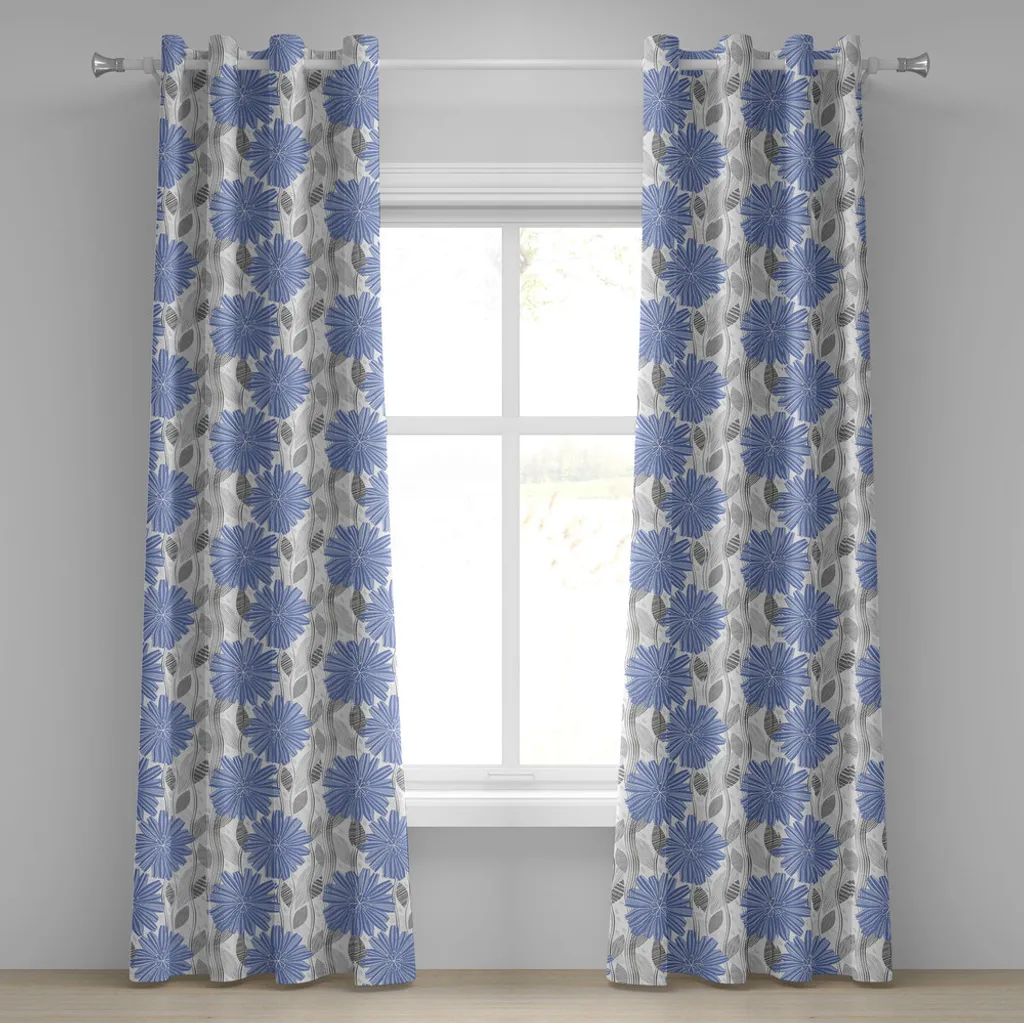 Rideaux décoratifs à motifs bleuets, set de 2 panneaux 280x245 cm