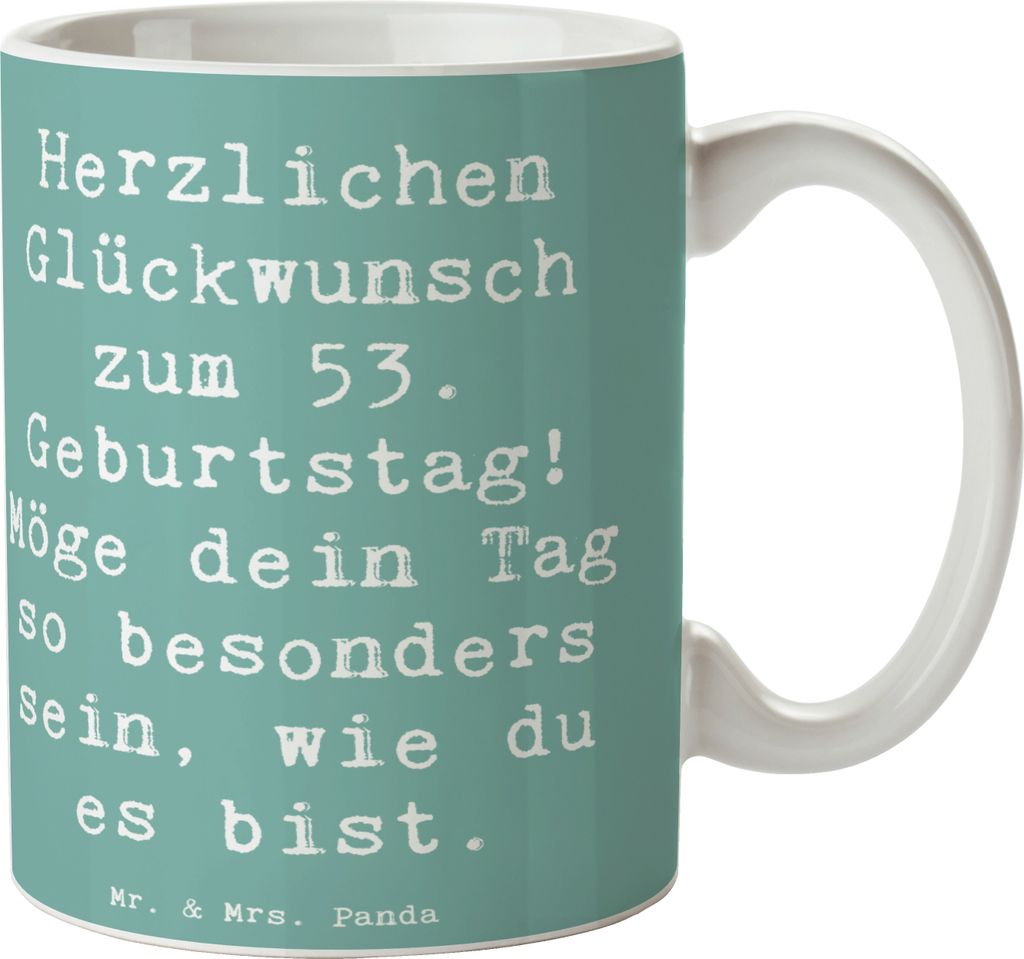 Mr. & Mrs. Panda Kaffeetasse Spruch 53. Geburtstag - Meeresbrise - Geschenk, Feiern, Happy Birthday, schöne Erinnerungen, besonderer Tag, verdient...