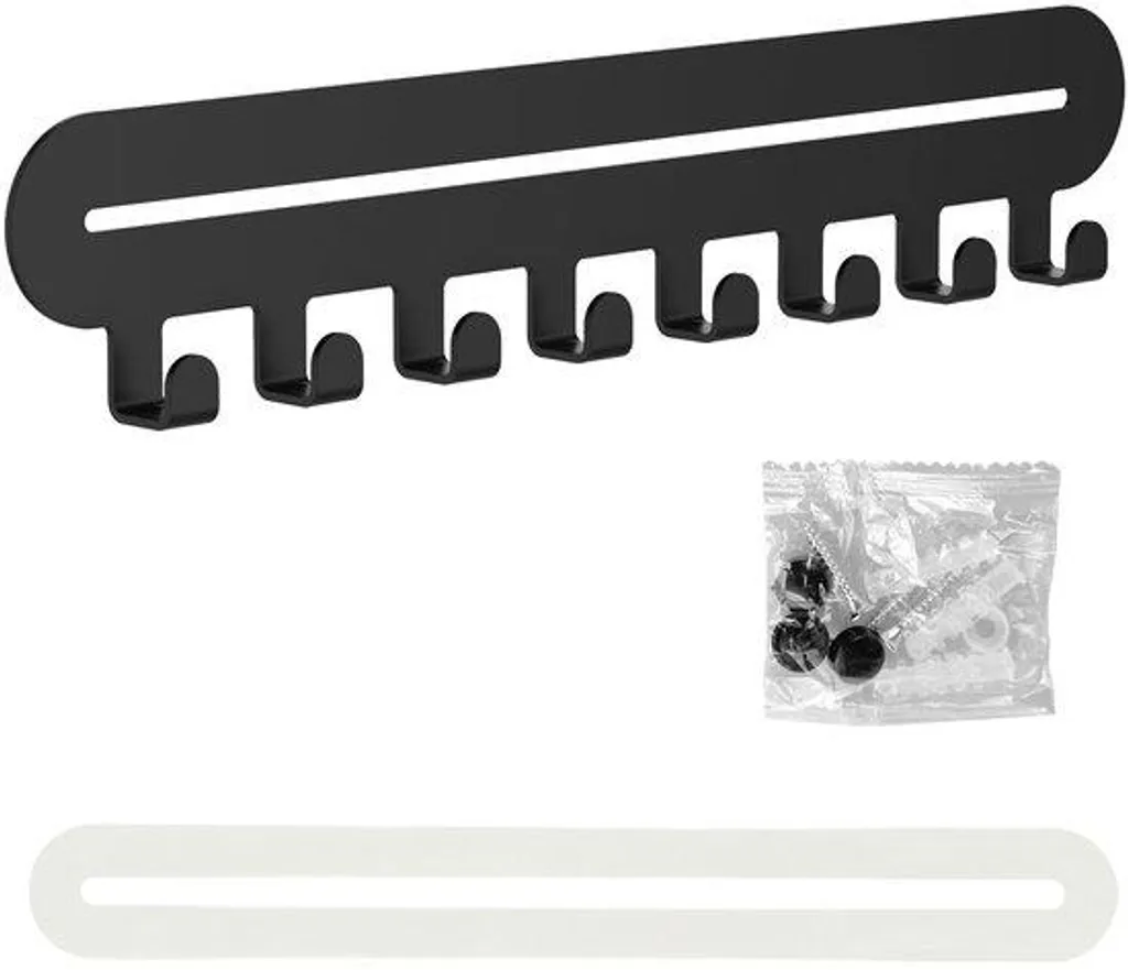 Porte-clés noir moderne pour entrée : étagère murale à 5 crochets noirs
