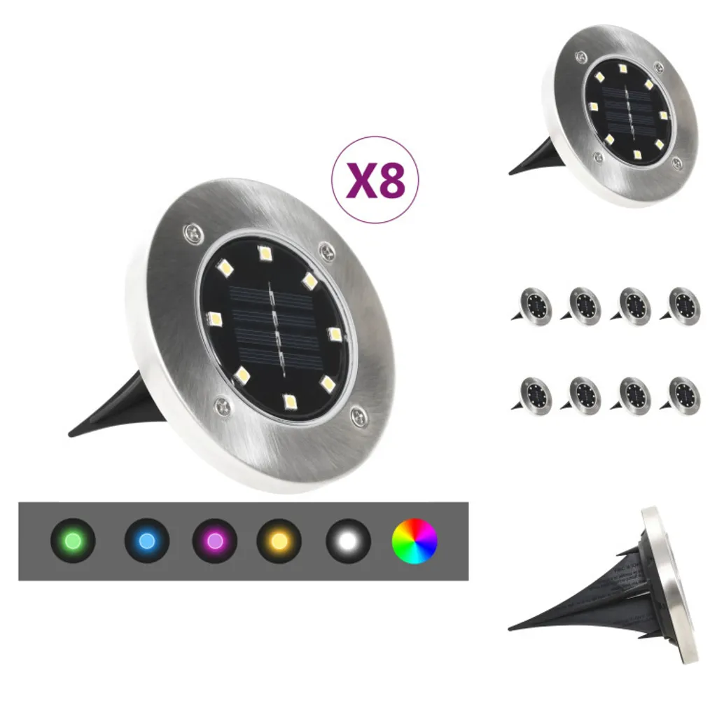 Spot Solaire à Encastrer 8 Pièces LED RGB pour Balisage de Jardin Chic