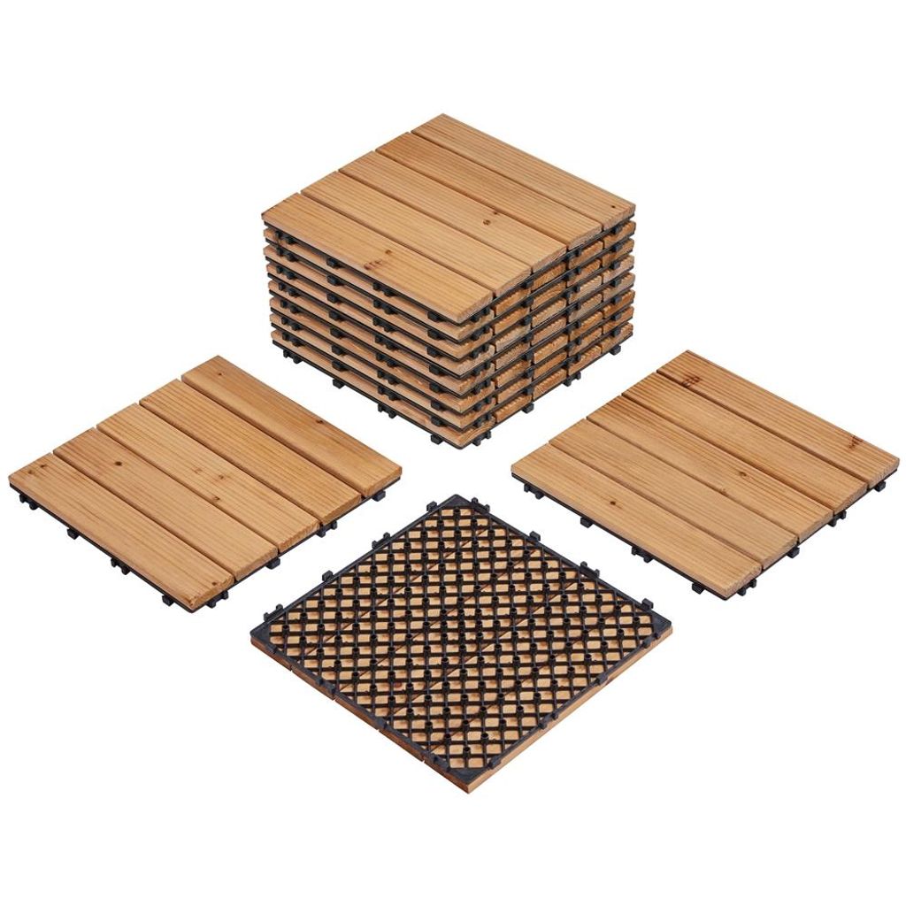 Yaheetech 30x30cm Holzfliesen 11er Set, 1m² Terrassenfliesen Balkonfliesen, Klicksystem, wetterfest, Holzfarbe