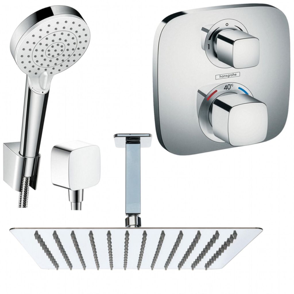 Hansgrohe und Jowi Unterputz Duschsystem Ecostat E Thermostat, Unterputz Duscharmatur mit Kopfbrause, OHNE iBox, Deckenanschluss