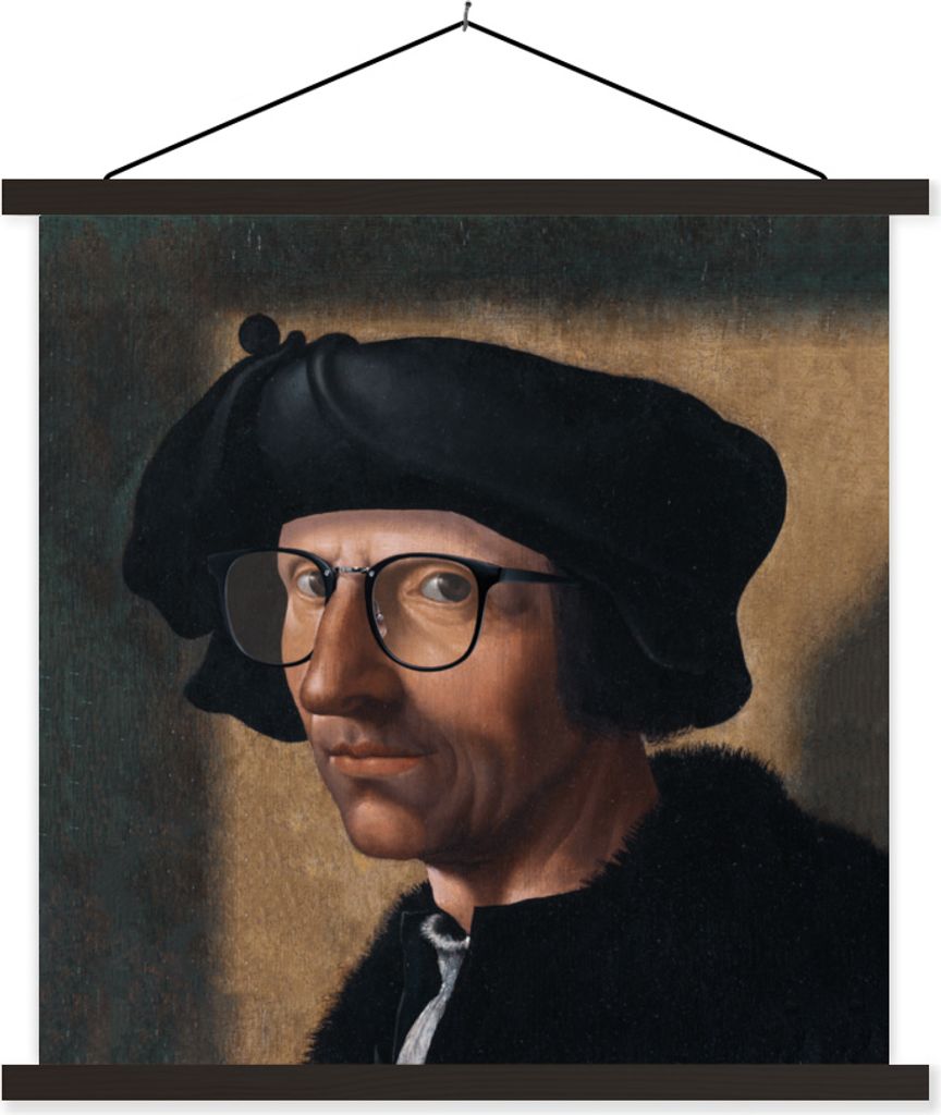 MuchoWow Textilposter Kunst - Brille - Porträt 120x120 cm mit schwarzem Rahmen - Aufhängungsset