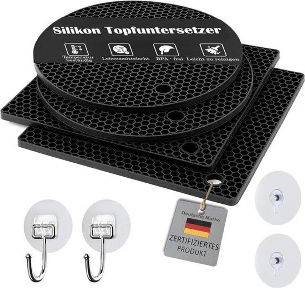 Silikonische Pottenunterstützer, 4 Stück – hitzebeständig bis 230 °C – für Lebensmittel geeignet – unter der Pfanne – Pfannenschutz ...