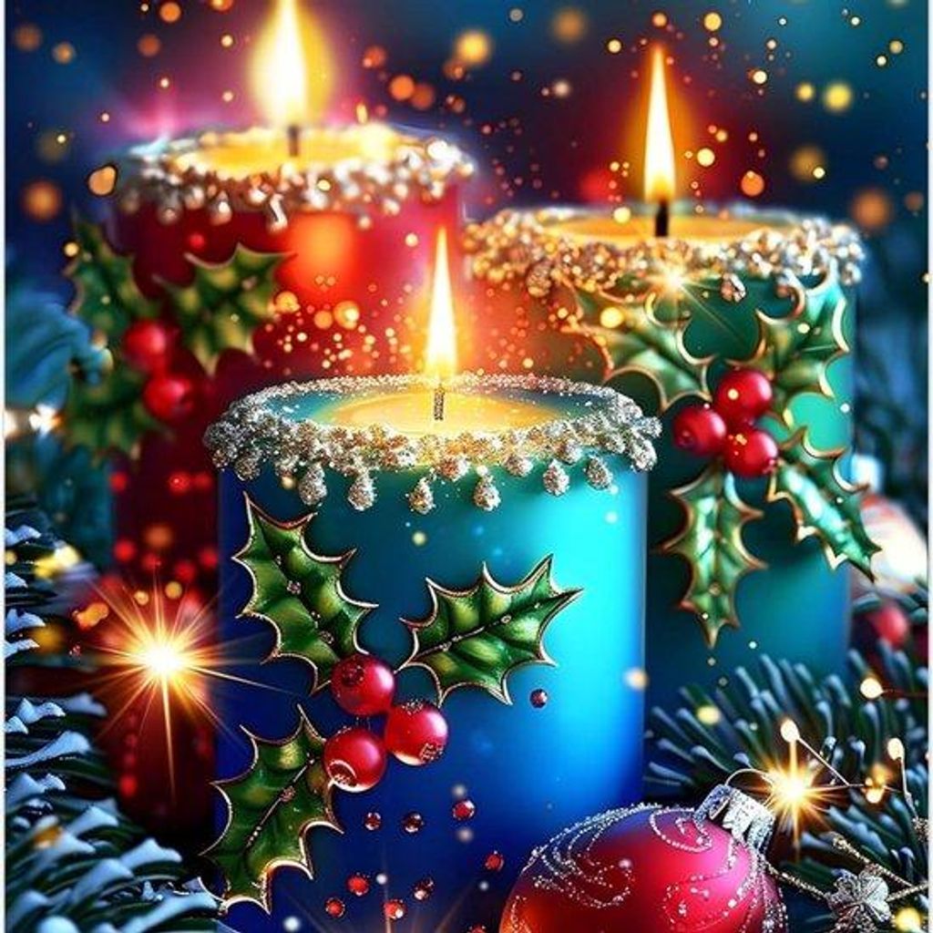 Famanu 5D Diamond Painting Set - Weihnachtskerzen Design - Selbstgemaltes Bild mit Strass und Stickerei - 30 x 40 cm