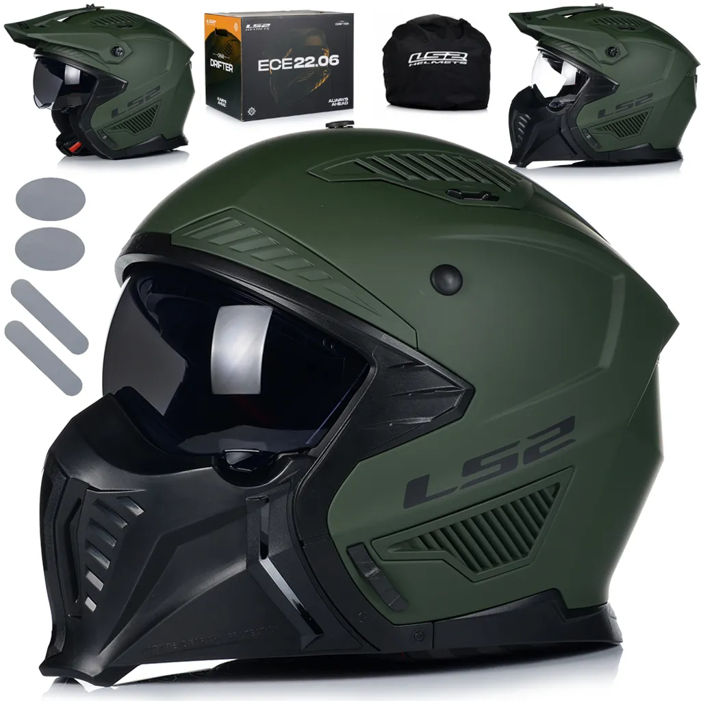 Casque LS2 OF606 Drifter Trial vert mat M léger et anti-buée