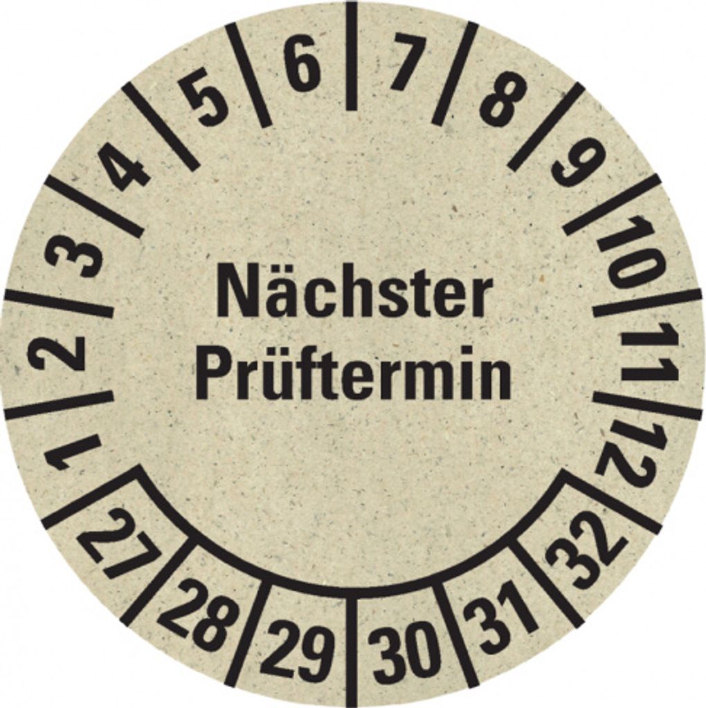 Dreifke Prüfplakette Nächster Prüftermin 27-32, natur, Graspapier, Ø 30mm, 5...