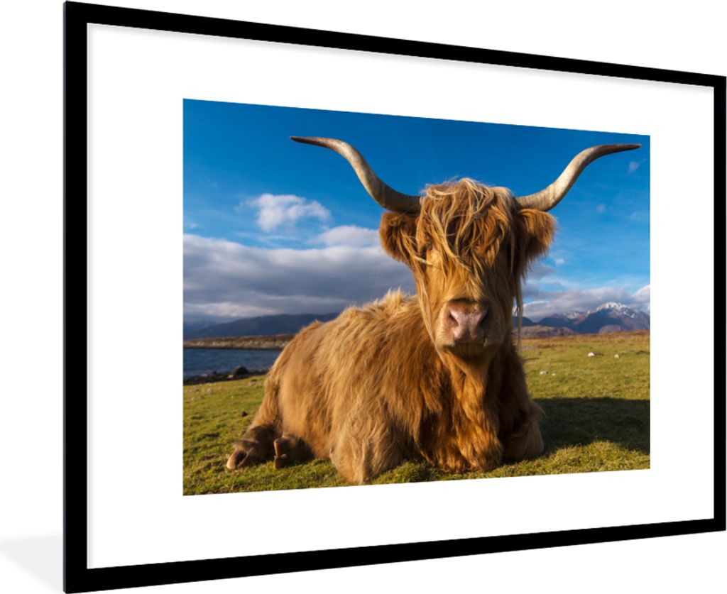 MuchoWow Gerahmtes Poster Schottischer Highlander - Licht - Natur 90x60 cm - Poster mit Schwarzem Bilderrahmen Wandposter Rahmen Foto Bilder - Wa...