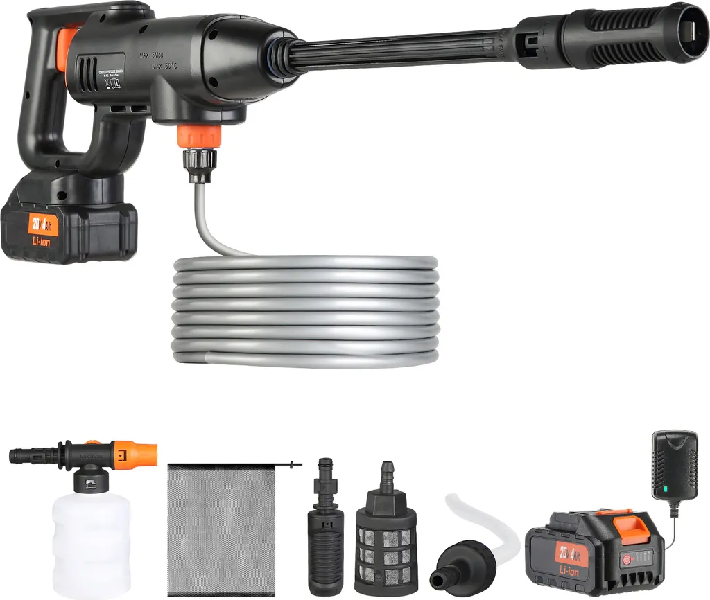 SucceBuy Nettoyeur Haute Pression à Batterie 580 PSI avec Buse 6-en-1