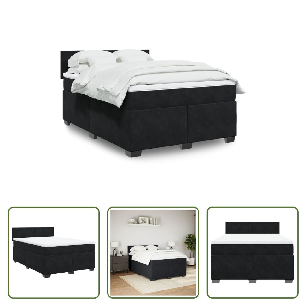 The Living Store Boxspringbett mit Matratze Schwarz 140x200 cm Samt