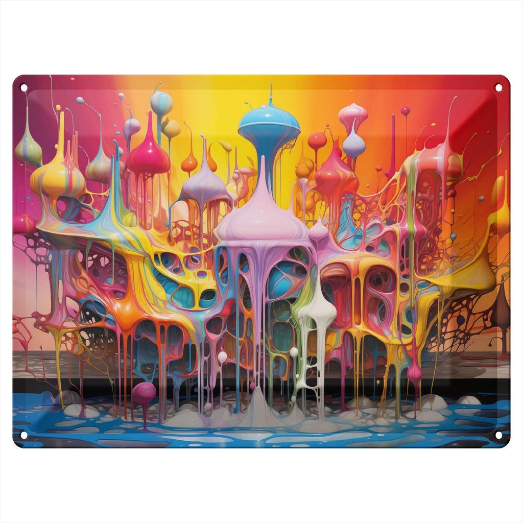 Wallario Blechschild Wandbild in : Brillante Farben, Größe 30 x 40 cm Motiv Farbenfroher Palast