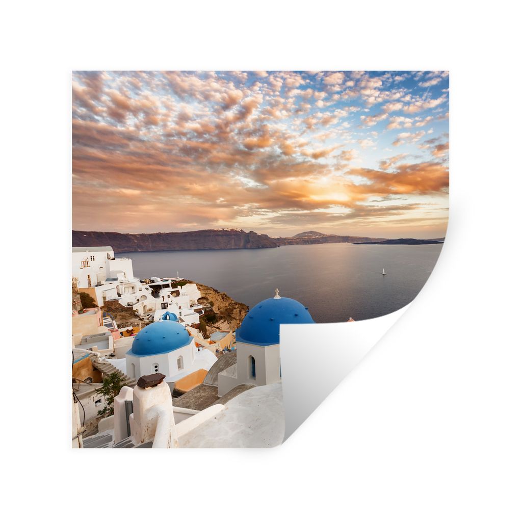 MuchoWow Wandtattoo Wandsticker Wandaufkleber Sonnenaufgang über dem Wasser in Oia Griechenland 30x30 cm Selbstklebend und Repositionierbar - Re...