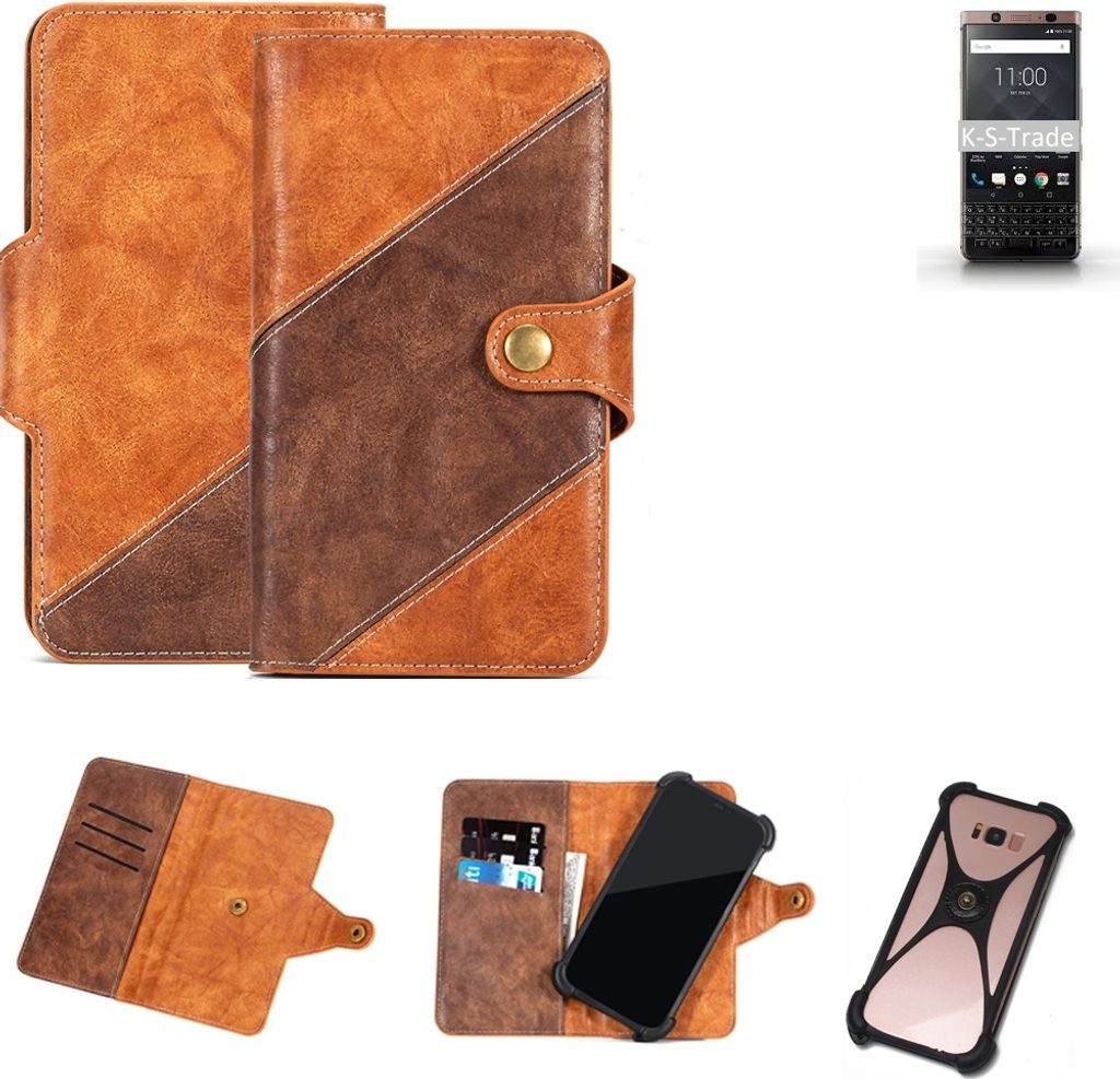 K-S-Trade Handy-Hülle Schutz-Hülle Bookstyle Case Wallet-Case kompatibel mit Blackberry KEYone Bronze Edition Handy Cover Bumper Kantenschutz