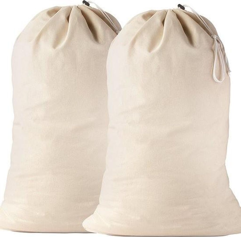 2er-Set Wäschesäcke (91,5 x 61 cm), 100 % Baumwolle – Extra großer, robuster Wäschesack – Wäschekorb für unterwegs, wiederverwendbare Wä...