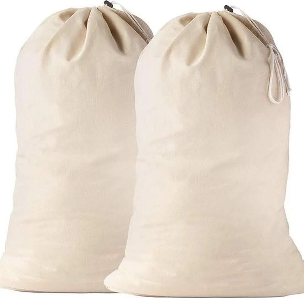 Sac à linge coton 100% robuste 91x61 cm de grande capacité, lot de 2