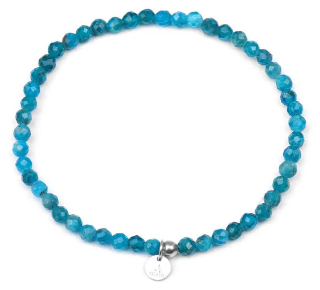 Bracelet bleu en apatite naturelle, bijou minéral d'éclat intense