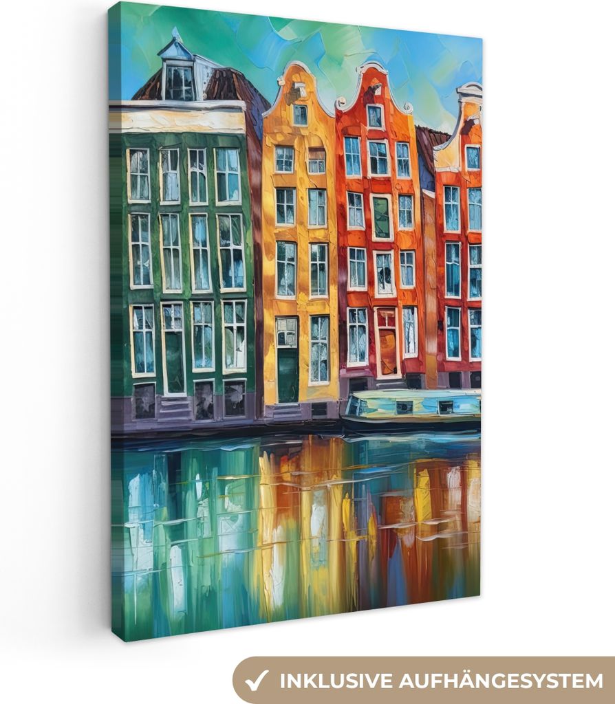 Leinwandbilder 40x60 cm - Amsterdam - Öl - Kanal - Malerei - Kunst, Leinwand Bilder, Wanddeko, Bild