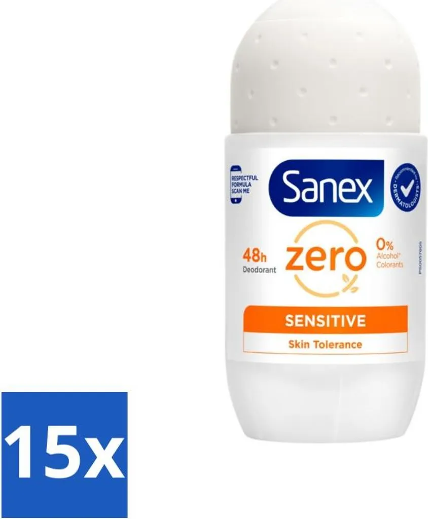 Sanex Zero% Pelle Sensibile Roll-On 50ml - Confezione da 15 Pezzi