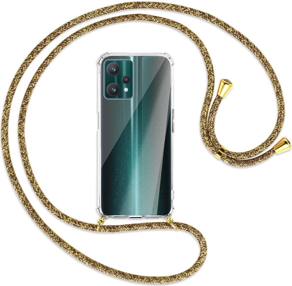 Handykette Backcover-Schutzhülle mit Band (Metall goldfarben) für Realme 9 Pro 5G - braun+beige