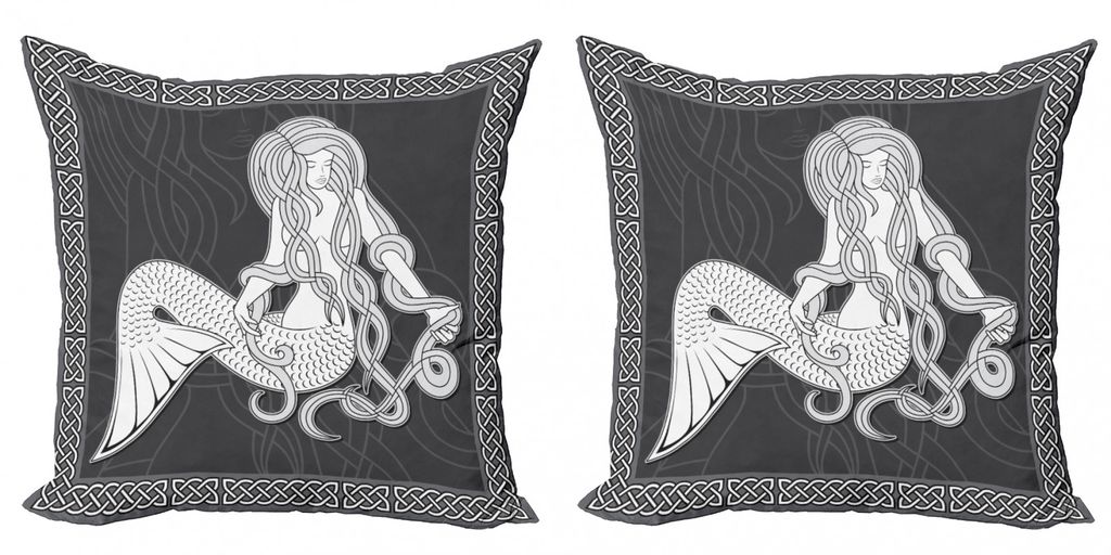 ABAKUHAUS Meerjungfrau Kissenbezug Set (2Stück), Retro Kunst Einer Meerjungfrau, Die Haar Grenze Mit Keltischen Mustern Bürstet, 60x60cm, Braun w...