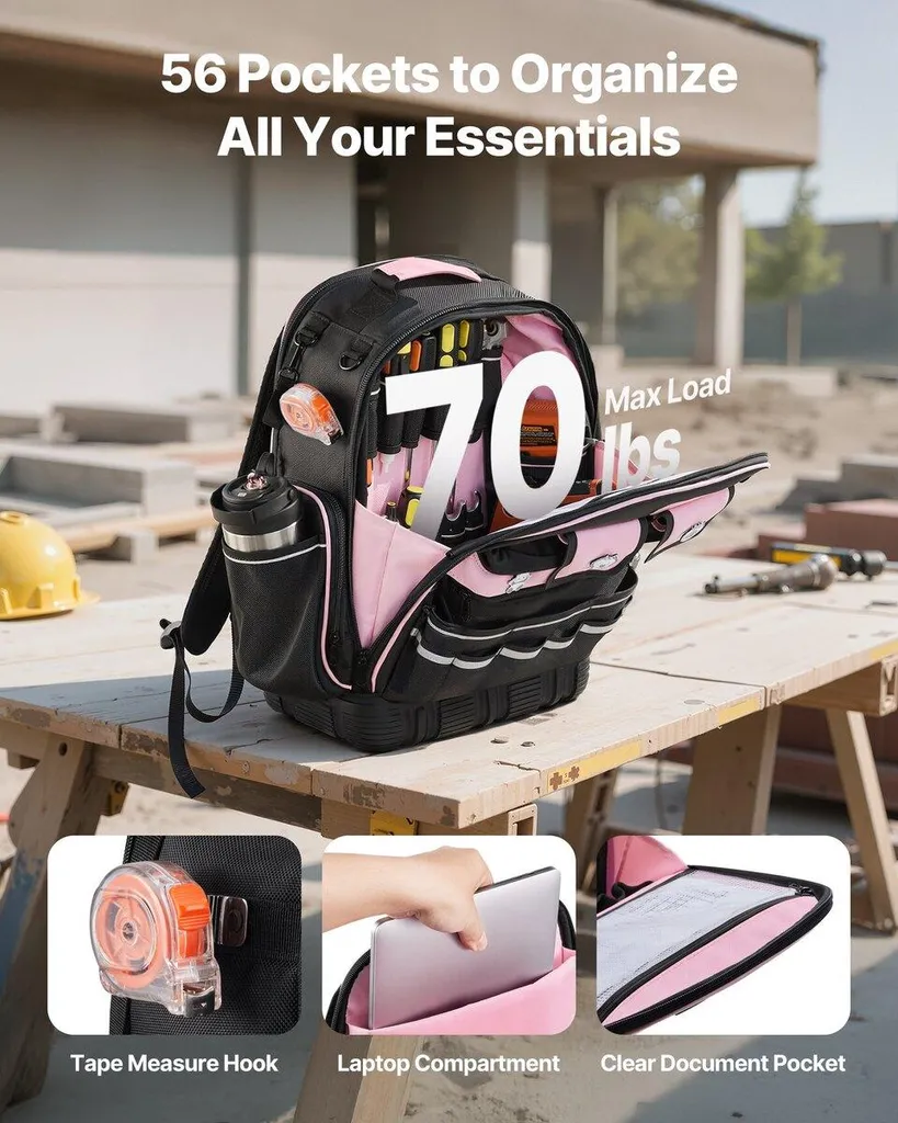 Sac à dos de chantier porte-outils 56 compartiments avec base rigide - 2