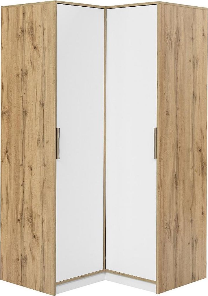 2-türiger Eckkleiderschrank - 106 cm breit - Weiß-hell natur - LAMIKI