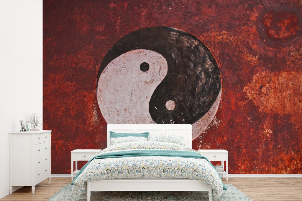 MuchoWow Fototapete für Wohnzimmer oder Schlafzimmer Wandtapete Vinyl Motivtapete Wandgemälde von Yin und Yang in einem chinesischen Tempel - 5...