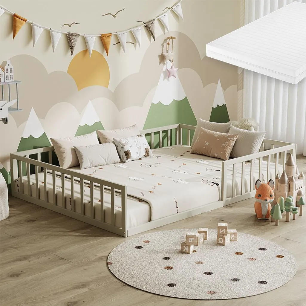 Lit enfant Vitalispa Minno Grège 140x200 avec matelas - Modèle 57761