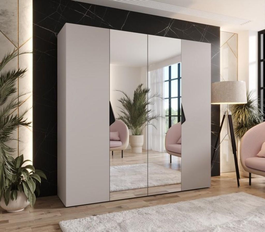 Viertüriger Spiegelschrank 200 cm AMARIS 2 - Kaschmir / schwarze Griffe