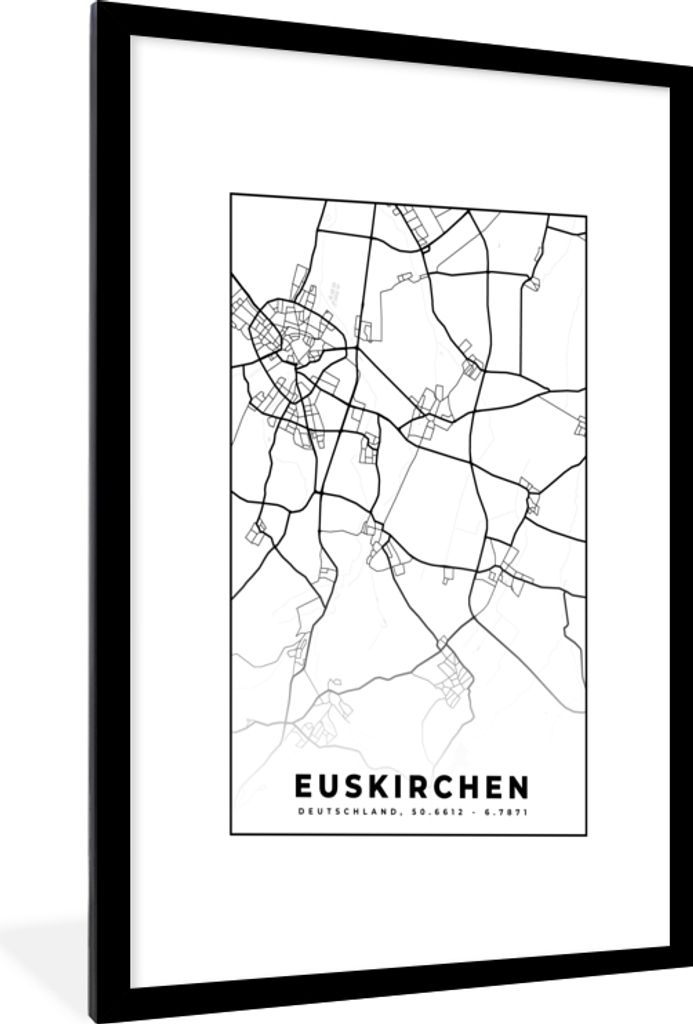 MuchoWow Gerahmtes Poster Karte - Stadtplan - Euskirchen - Karte 60x90 cm - Poster mit Schwarzem Bilderrahmen Wandposter Rahmen Foto Bilder - Dek...