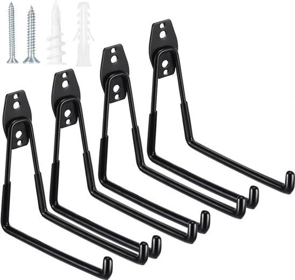 Crochets de garage robustes muraux - Lot de 4 supports outils de jardin