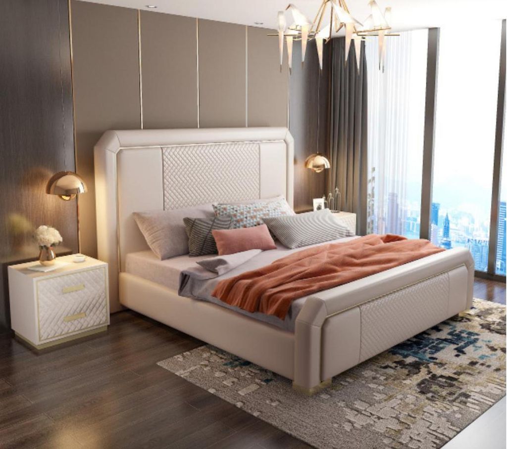 Designer Doppelbett Bett Hotel Luxus Schlafzimmer 180x200cm Leder Metall Betten