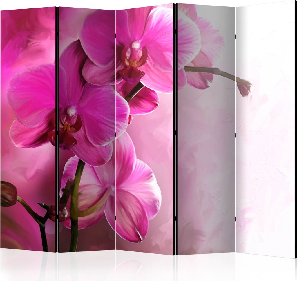 5-teiliger Einseitiger Vlies Paravent - Pink Orchid II 225x172 cm Blumen b-A-0521-z-c