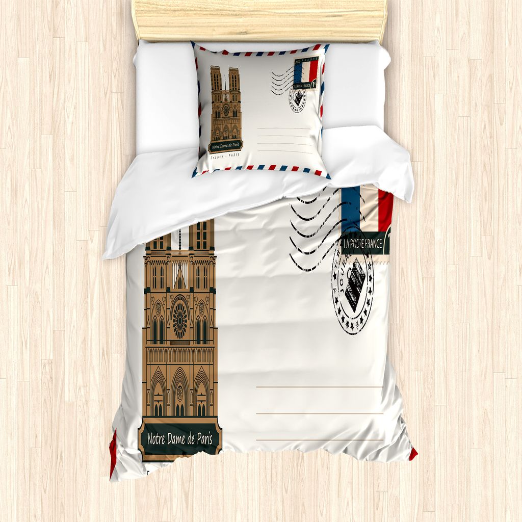 ABAKUHAUS Notre Dame de Paris Bettbezug Set für Einzelbetten, Postkarte Briefmarken, Milbensicher Allergiker geeignet mit Kissenbezug, 135 cm x 20...