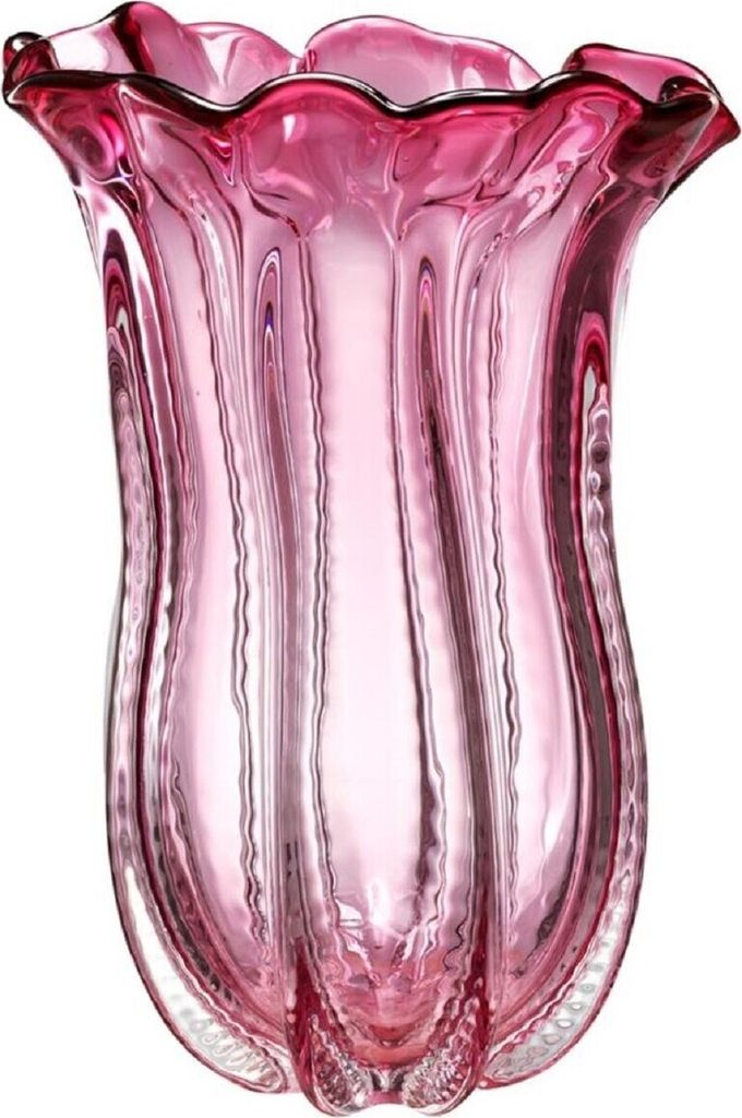 Casa Padrino Designer Glas Blumenvase Rosa Ø 25 x H. 35 cm - Luxus Deko Vase