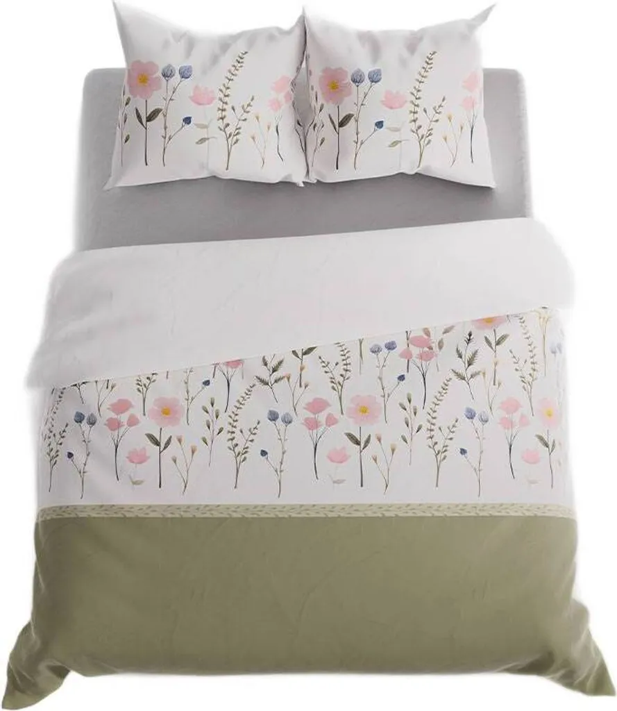 Biancheria Letto 200x220 Cotone Sateen Fiori Verde Fable Green