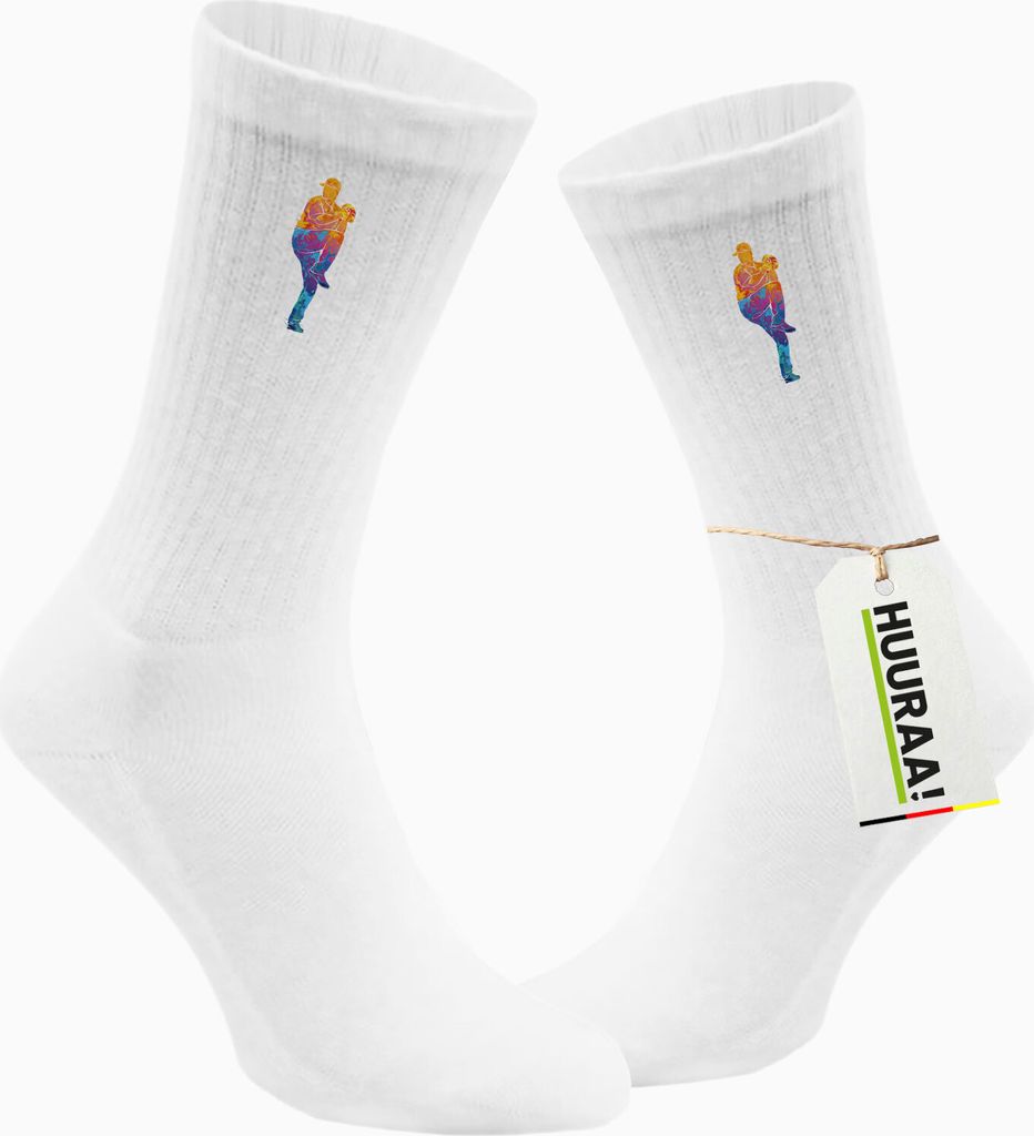 Huuraa Unisex Socken Baseball Pitcher bunte Silhouette 37/41 White Baumwolle Tennissocken Geschenkidee