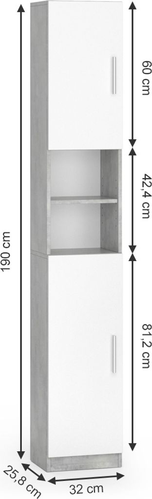 Vicco Badschrank Luis, 32 x 190 cm, Beton/Weiß Produktbild 3