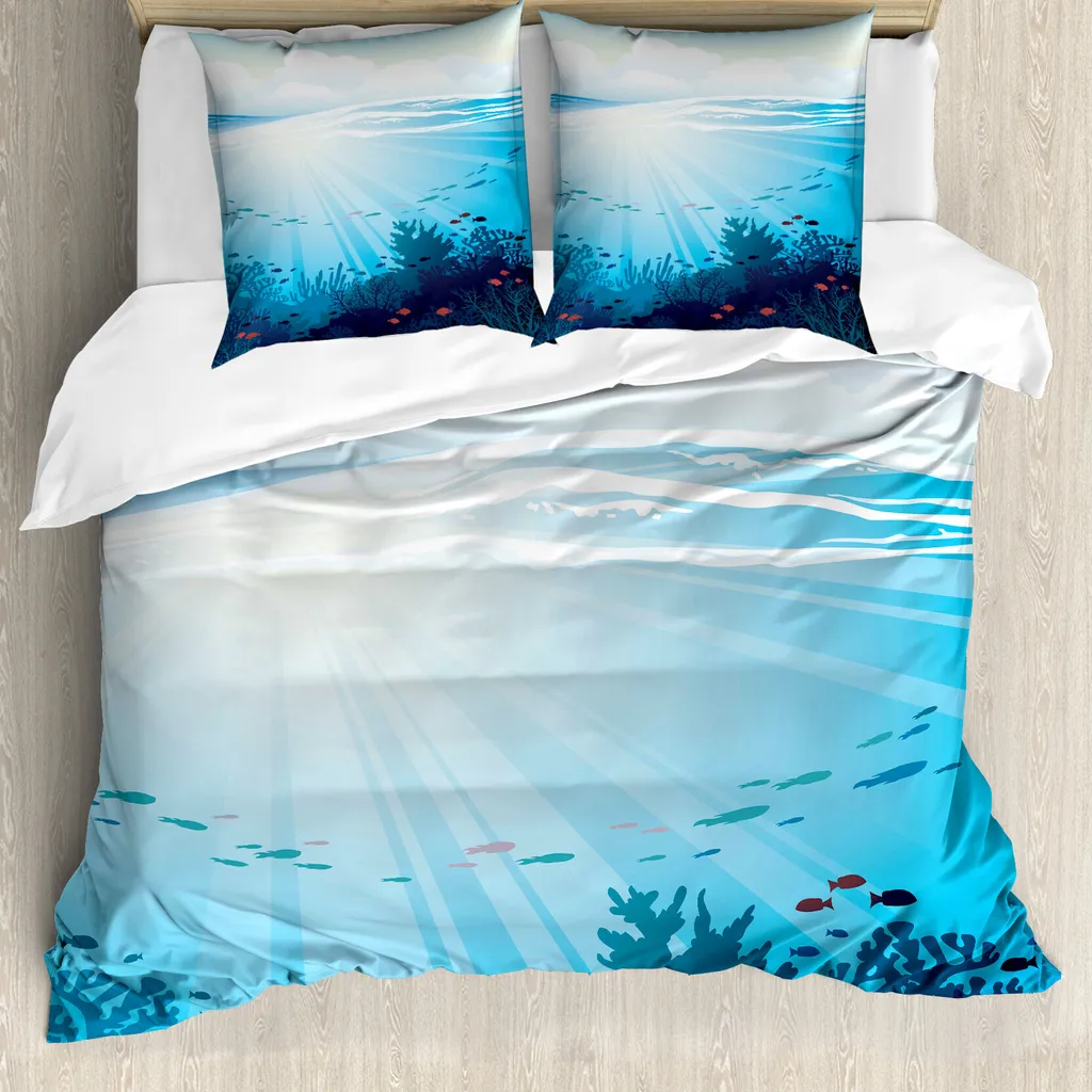 Copripiumino Acquario ABAKUHAUS 155x220: Microfibra Antiacaro e Blu