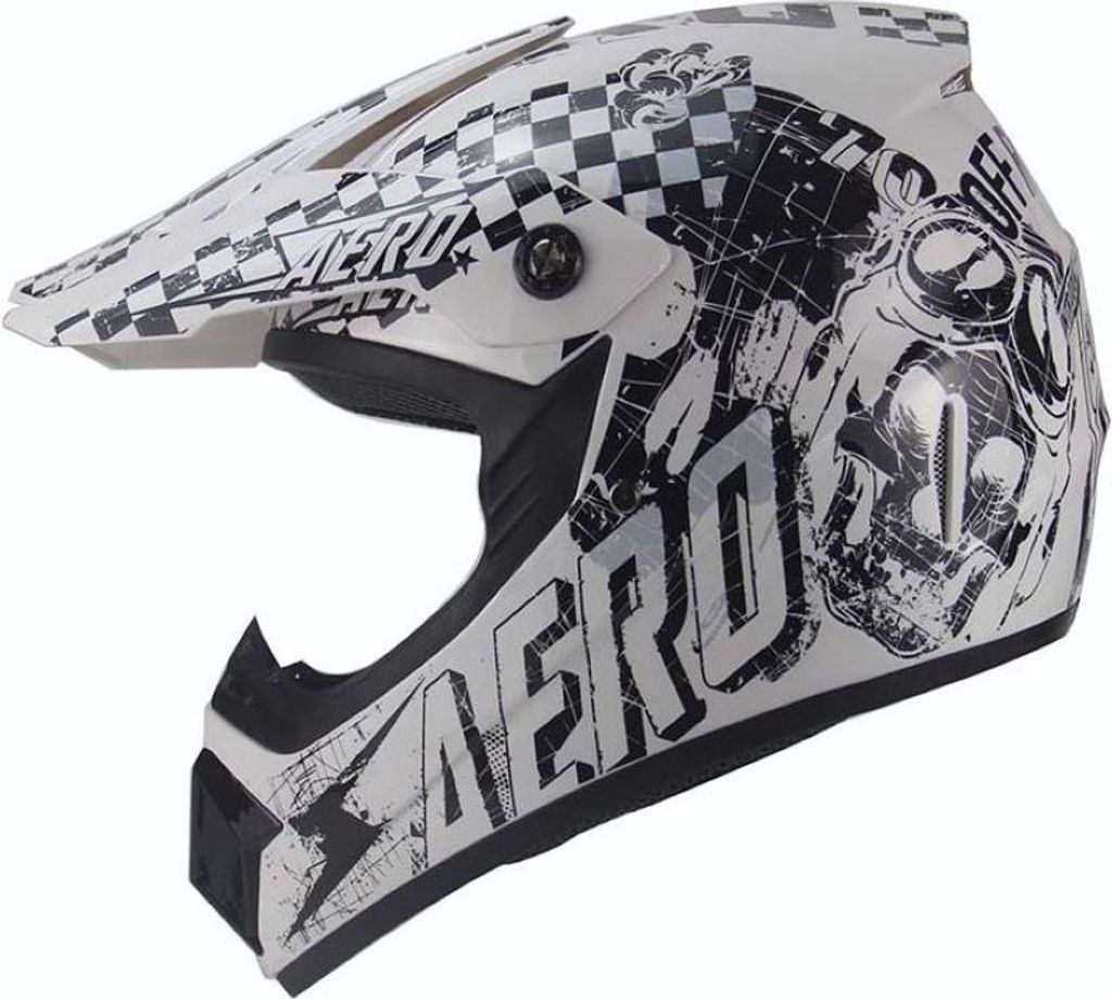 Crosshelm Helm Kinderhelm Motorradhelm Motocross Skeleton Weiß Schwarz Größe XL