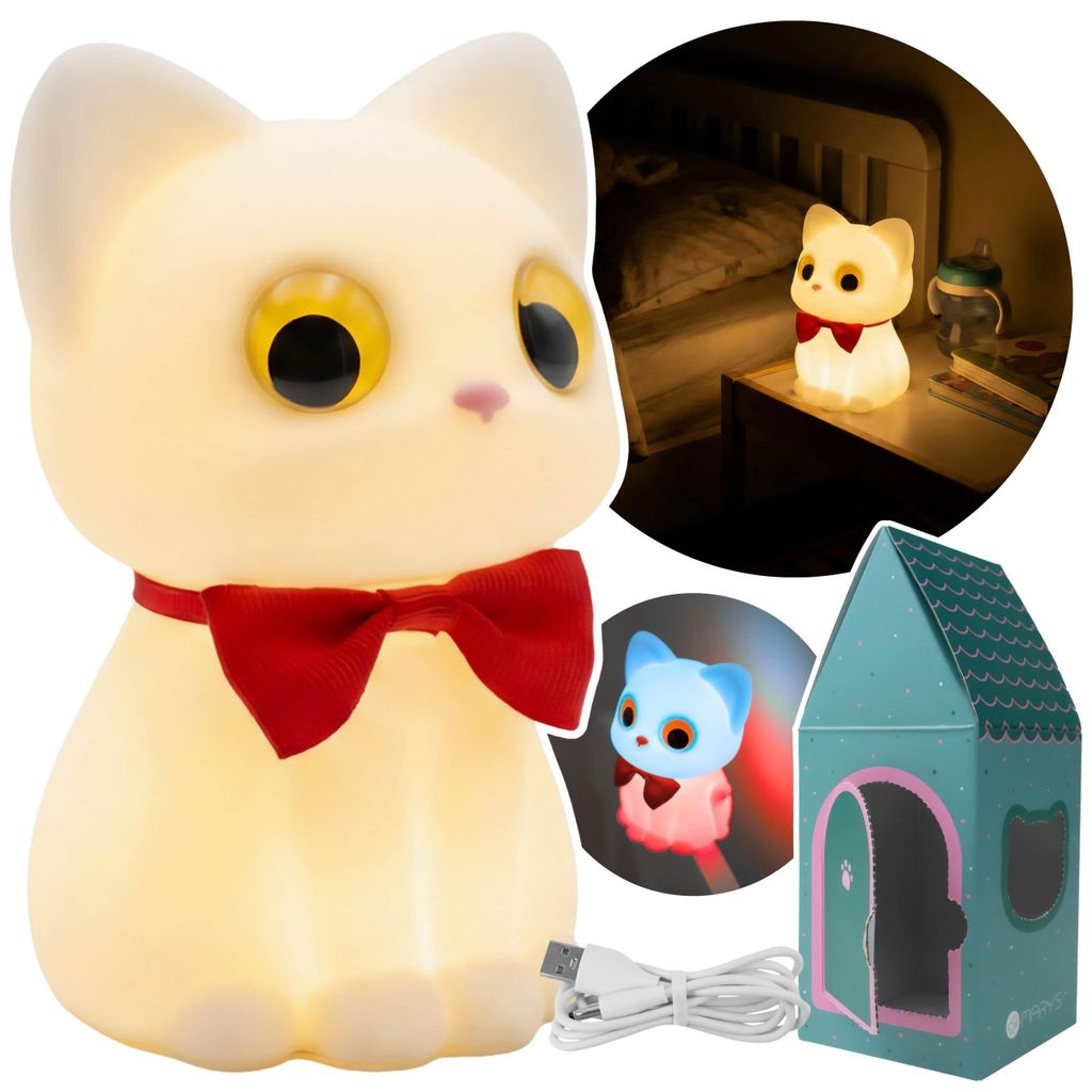 Mary's Silikon-LED-Nachtlicht Kätzchen, Einschlaflampe fürs Kinderzimmer, USB-aufladbar, Warmweiß & RGB