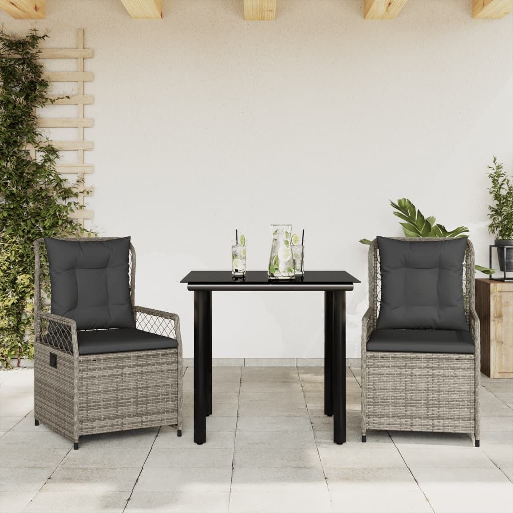 Maison Exclusive - 3-tlg. Garten-Essgruppe mit Kissen Grau Poly Rattan