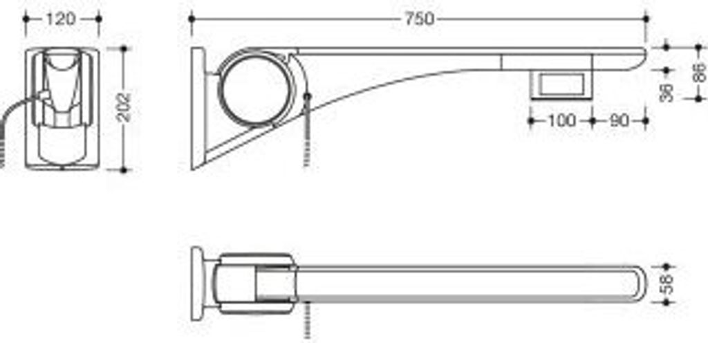 HEWI 802.50.43460 TB Stützklappgriff Basic,750 mm,rechts