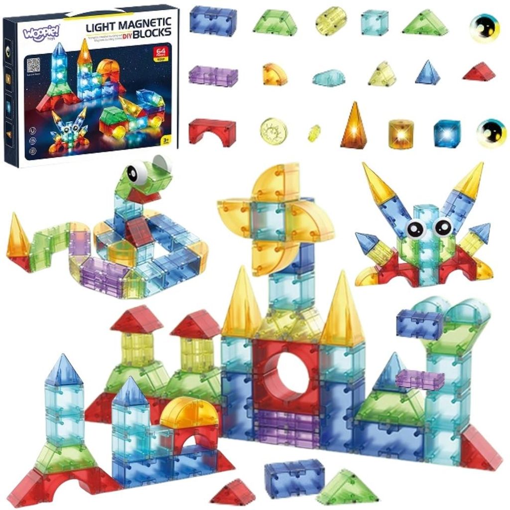 Woopie Magnetische Konstruktionsblöcke, 3D-Würfel, Lernset, 63-teilig.