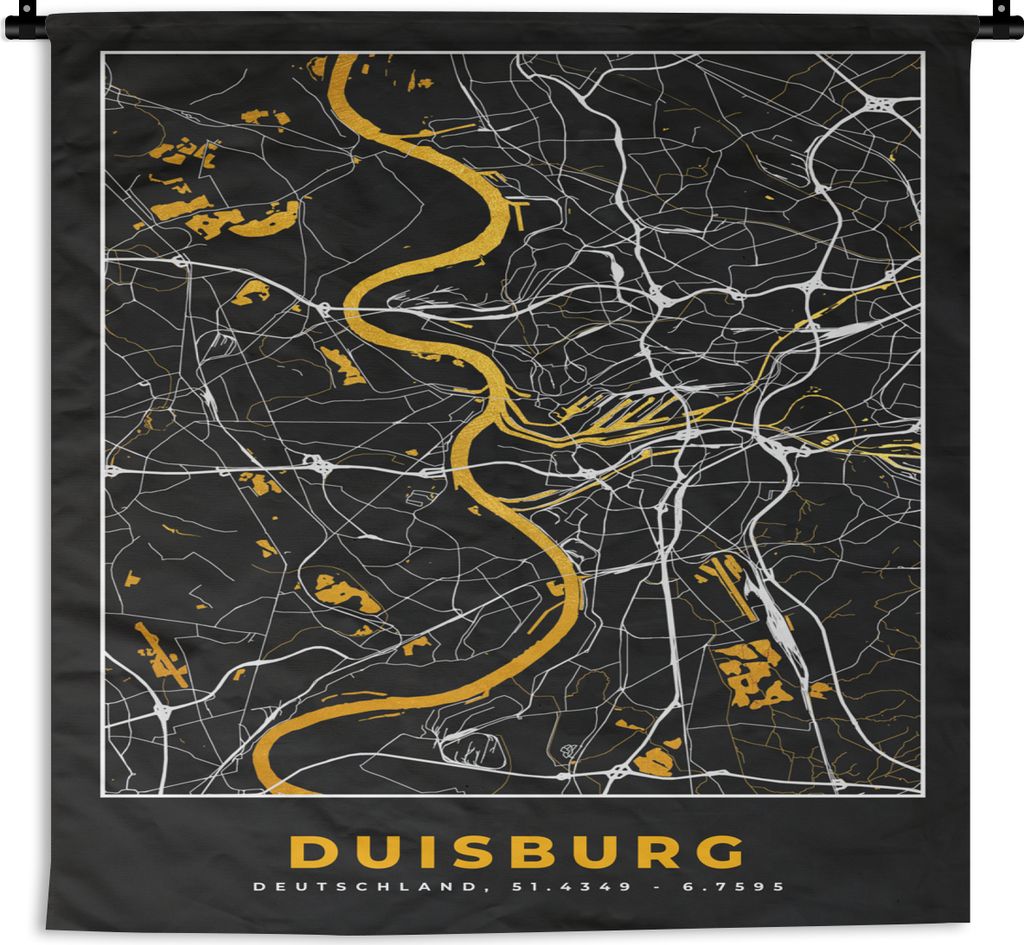 MuchoWow Wandteppich Wandbehang Duisburg - Deutschland - Stadtplan - Karte - Gold 60x60 cm Tapisserie Dekoration Wandtuch - Dekorationen - Wand D...